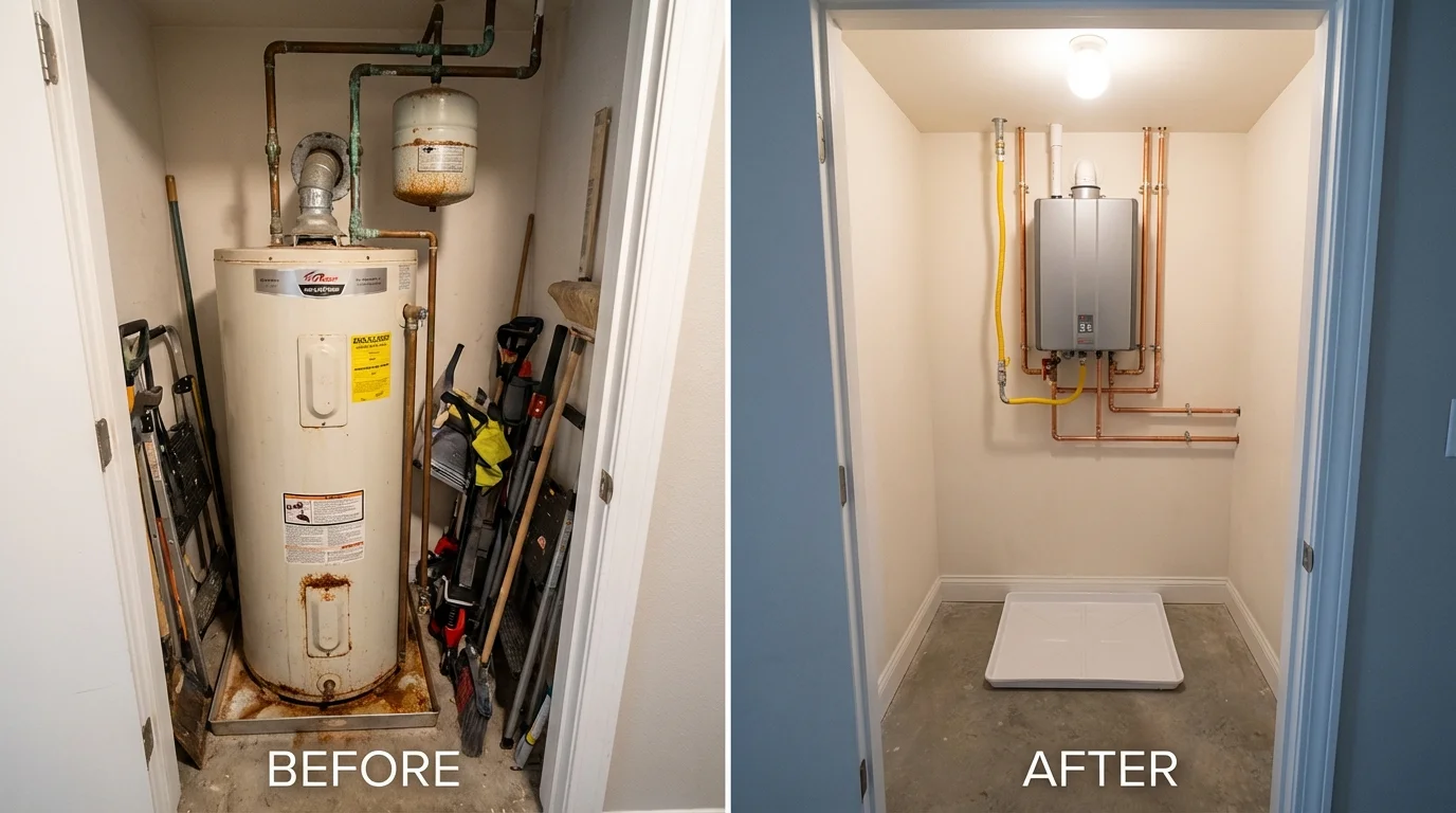 Tank water heater versus wall-mounted tankless unit comparison for Surry, ME homeowners